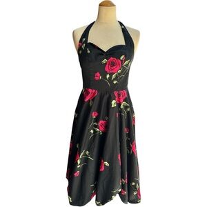 Grace Karin Halter A-Line Smock Black Floral Dress Small